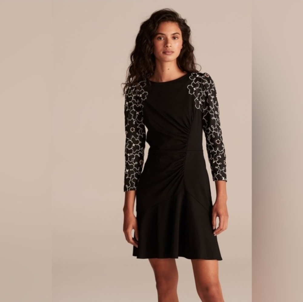 NWT Rebecca Taylor Tai Floral Embroidered Mini Dress Silk Accents Formal Wedding
